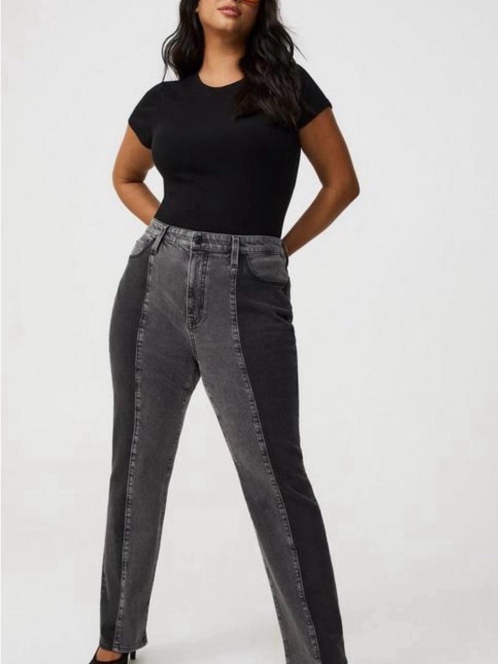 Abercrombie and Fitch The Mom High Rise Curve Love Two Tone Black Button Fly